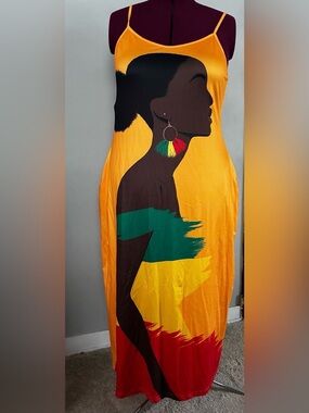 Juneteenth Women’s Yellow Sleeveless Maxi Dress with Graphic Profile